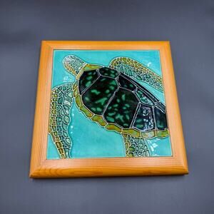 Hawaii Turtle Art Hanging Wall Home Decor Wooden Framed Ceramic Honu